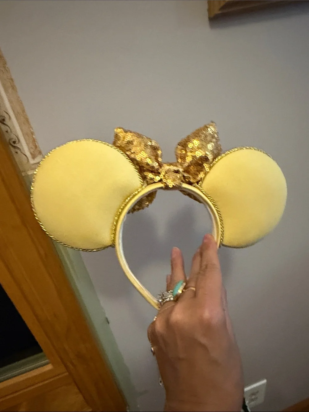Beauty and the Beast Gold Sequin Bow Mickey Ear Headband